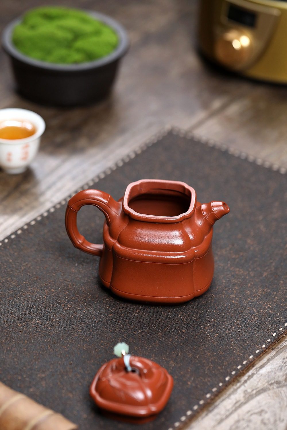 宜興紫砂壺原礦小煤窯朱泥四方竹鼎壺(280ml) - 南山居