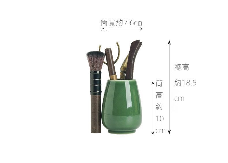 青璃釉無寂茶道六君子，南山居禪意陶瓷茶道六君子組，翠綠釉色茶筒搭配質感木質茶具，收納整潔美觀。