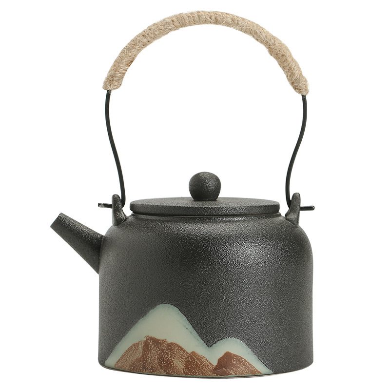提梁南瓜八宝茶壺 酒壺 茶道置物 煎茶道具 黑陶遠山提樑壺- 南山居