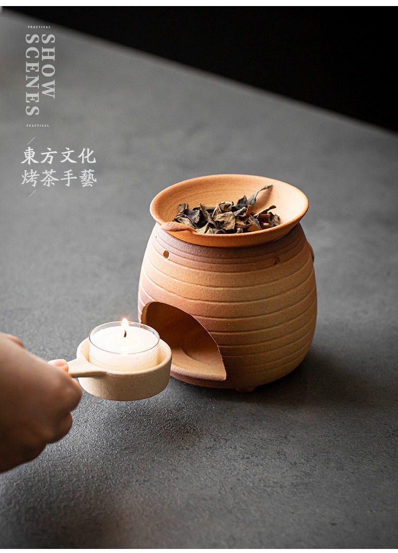 古早燒小貓烤茶爐，南山居粗陶炭火烤茶爐，設計質樸古雅，搭配手工蠟燭台與烤盤，適合體驗東方傳統烤茶藝。