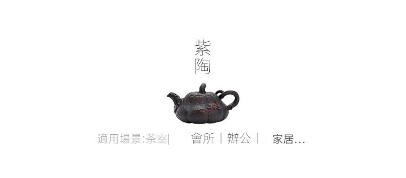 紫陶清溪南瓜茶壺，南山居精選紫陶南瓜壺，壺身仿生雕刻細膩，泥料古樸沉穩，彰顯禪意茶道美學。