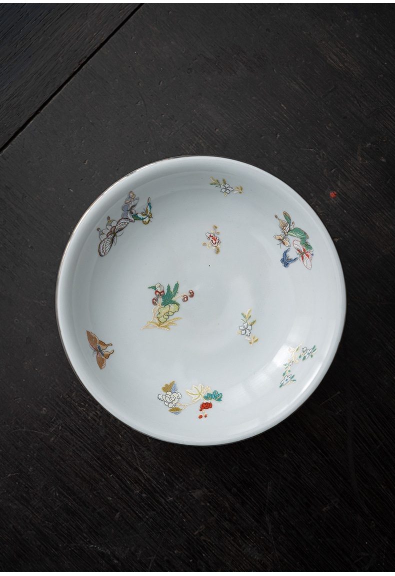 三味茶品 - 月蝶高足壺承，南山居精選手繪蝴蝶花卉紋茶洗，白瓷溫潤，彩繪細膩雅緻，盡顯茶道風雅。