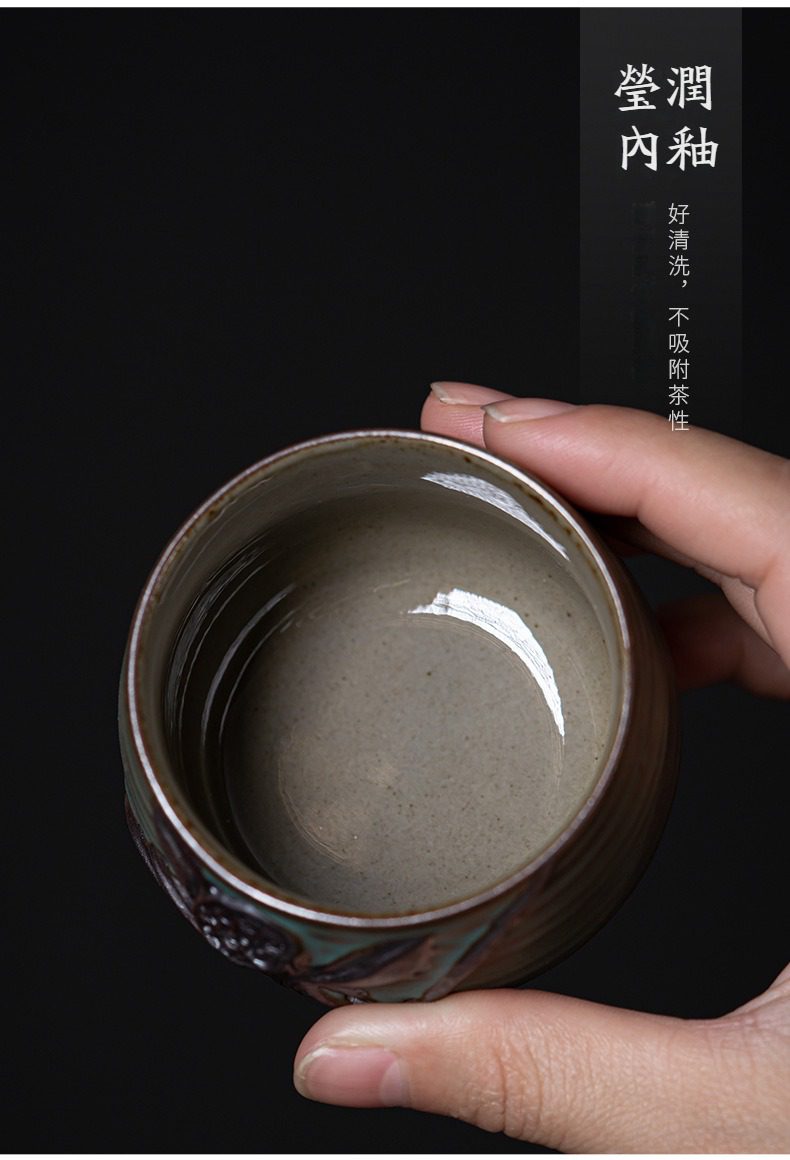 窯變青野圓容品茗杯套組，南山居手工陶瓷品茗杯，外壁古樸紋理，內壁潤釉光滑，易清洗不吸附茶性。