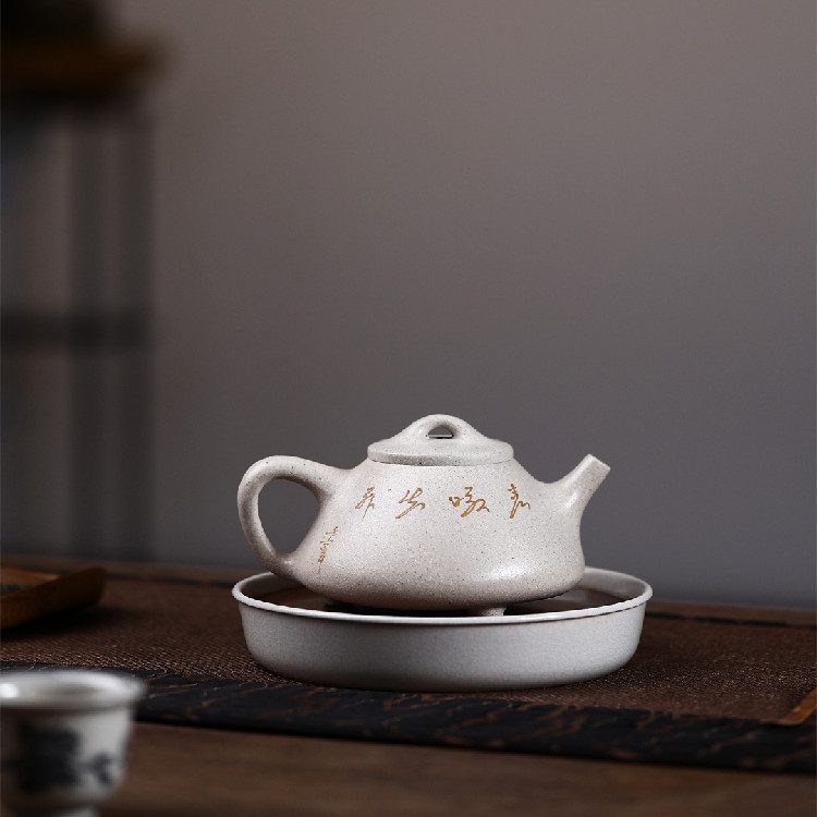 中国古美術・宜興原鉱紫泥底槽清泥石瓢急須・紫砂壺・底款：冰心道人紋