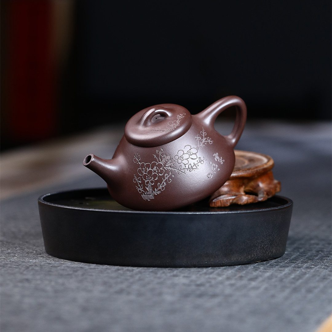 宜興紫砂壺原礦紫泥暗香鳳鳴石瓢茶壺(180ml) - 南山居