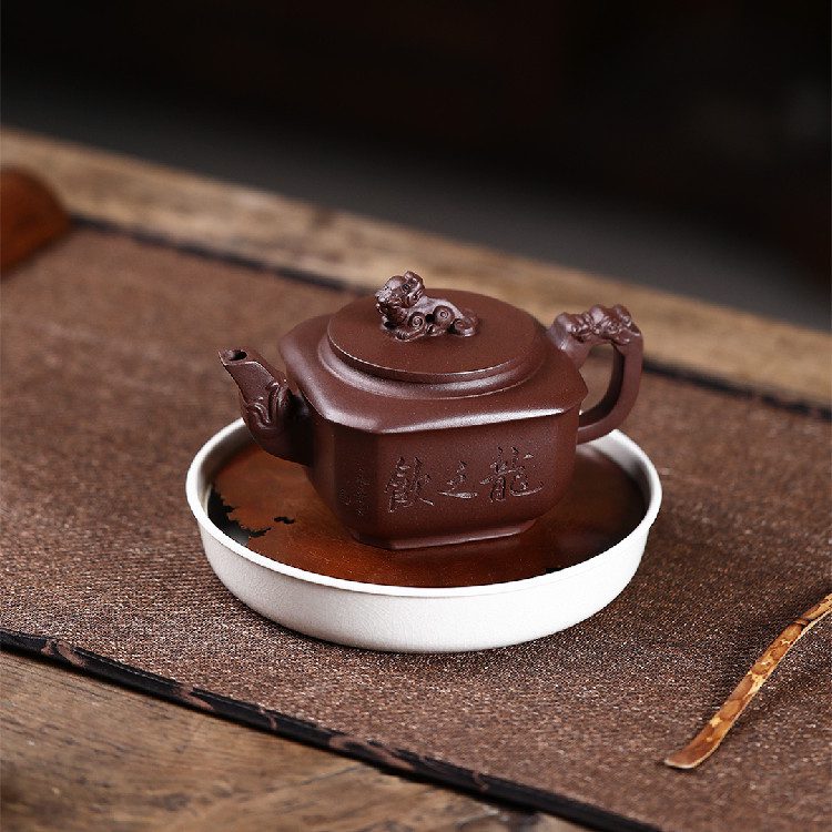 宜興紫砂壺原礦紫泥四方龍尊茶壺(280ml) - 南山居