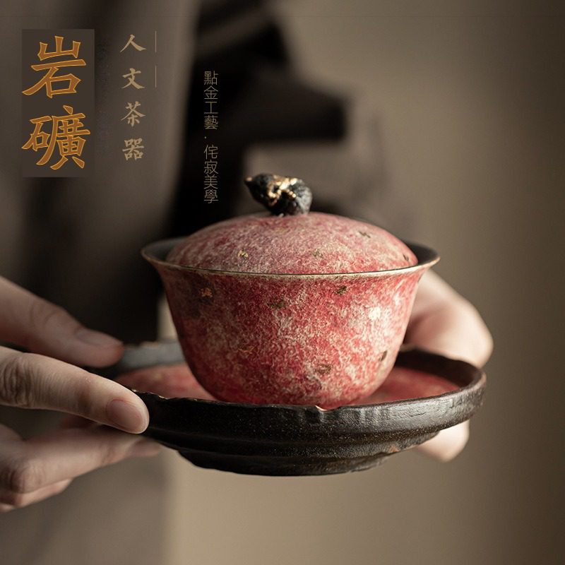 岩礦彩陶福祿蓋碗- 南山居