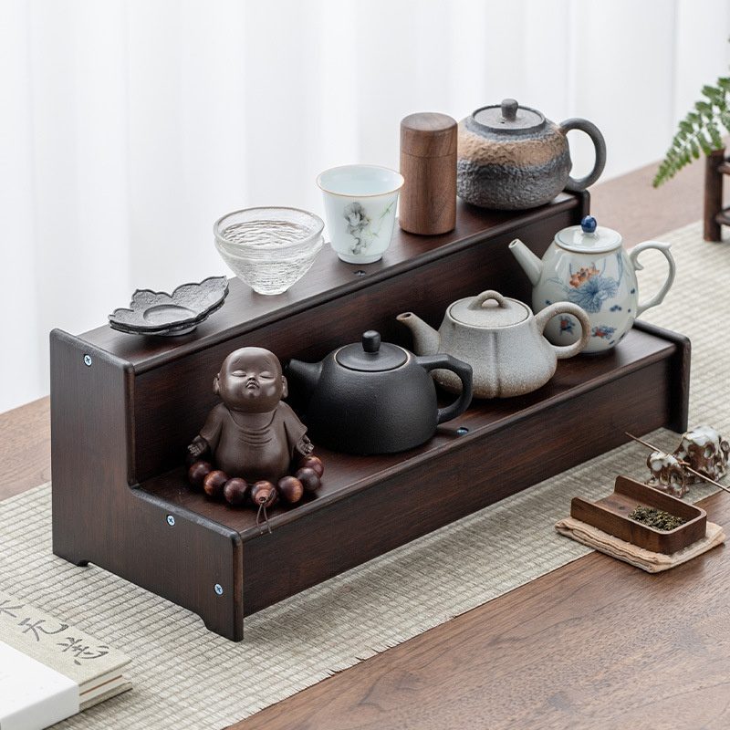 茶道具 堆朱 楼閣人物紋 茶通箱 時代物(K-XA948) 實木多寶閣茶具展示博古架- 南山居