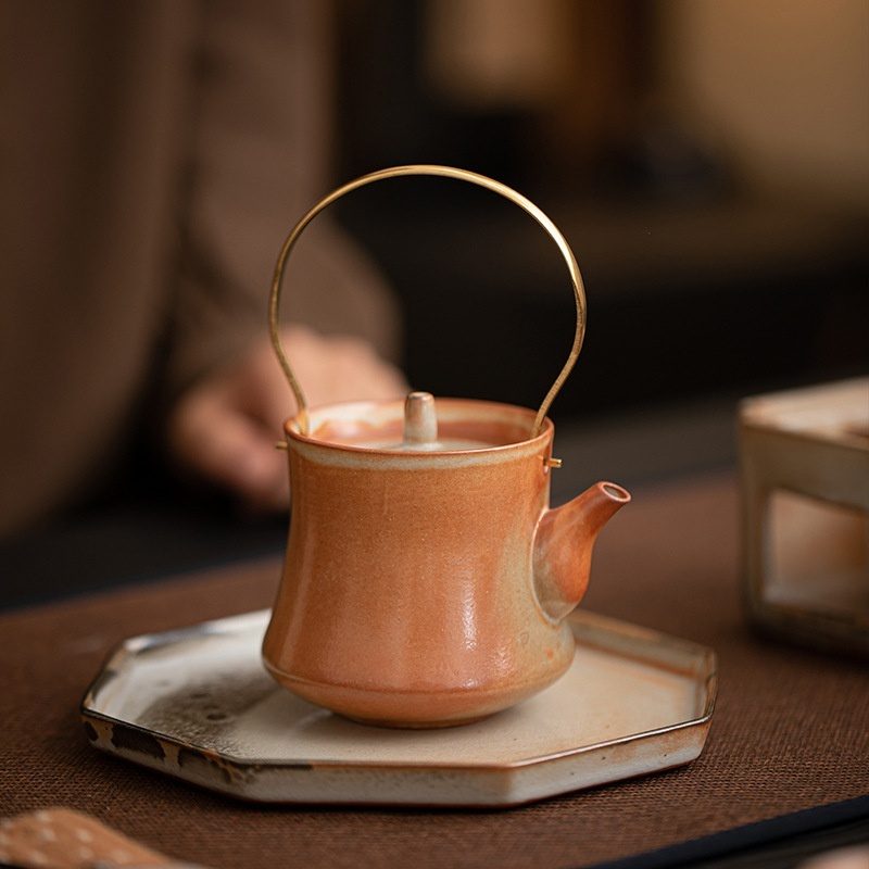 提梁南瓜八宝茶壺 酒壺 茶道置物 煎茶道具 志野燒窯變提梁壺- 南山居