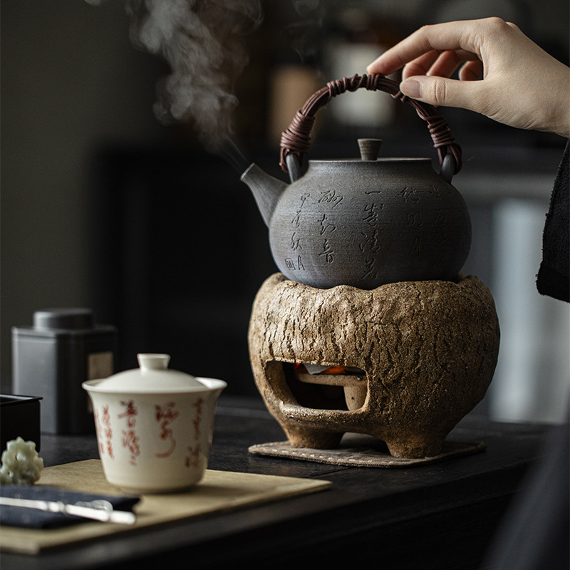 手工柴燒藤編提梁壺炭火溫茶爐- 南山居