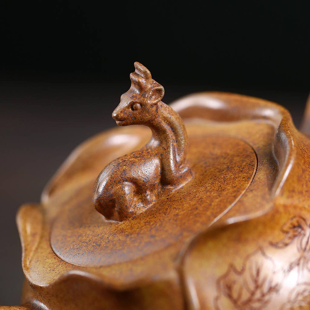 宜興紫砂壺龍窯原礦龍骨金砂一鹿有你仿生花器壺(420ml) - 南山居