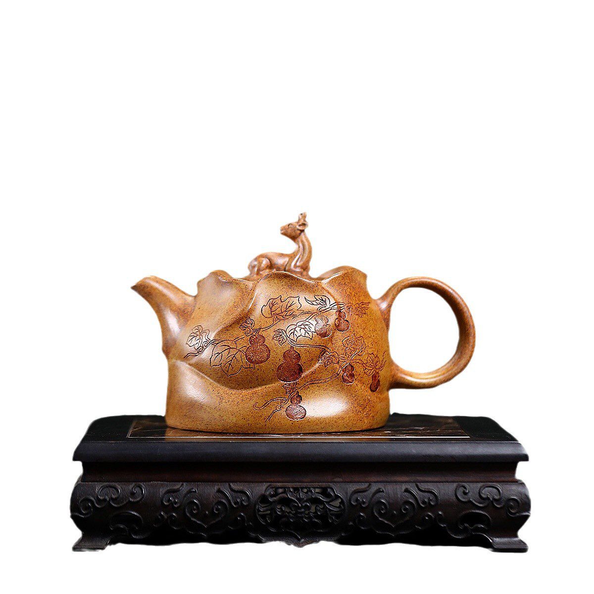 宜興紫砂壺龍窯原礦龍骨金砂一鹿有你仿生花器壺(420ml) - 南山居