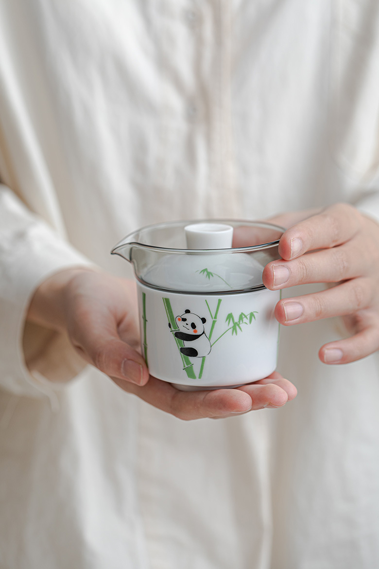 熊貓歡竹旅行快克杯茶具套裝，南山居熊貓竹影陶瓷泡茶器，結合玻璃蓋與內膽，輕巧雅緻