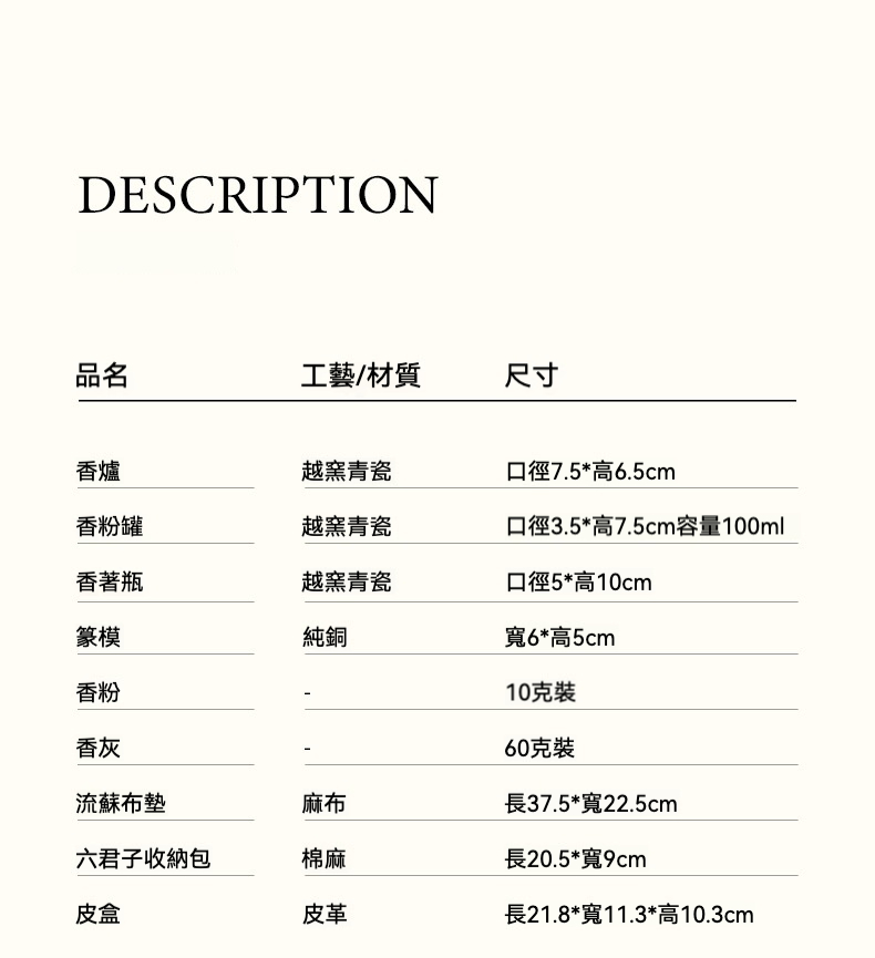 方寸香事 － 越窯青瓷香篆套裝，南山居香道套組，包含越窯青瓷香爐、香粉罐、香箸瓶，純銅篆模，搭配六君子收納包，彰顯禪意美學。