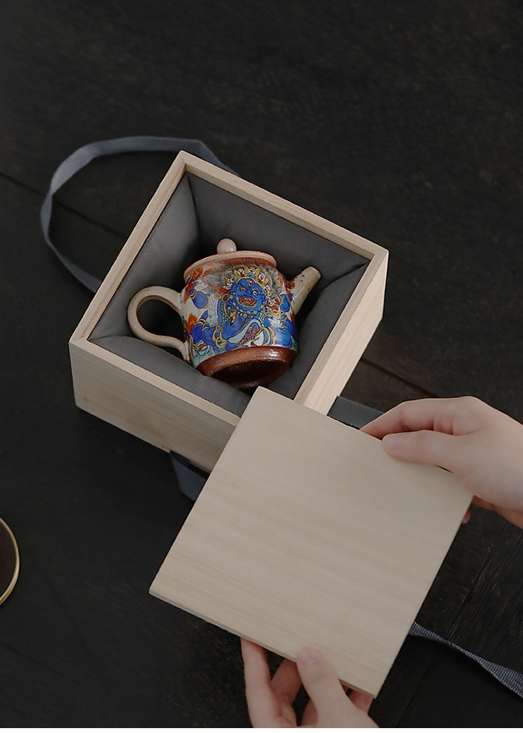 志野燒 － 手繪大黑天唐卡茶具系列，南山居手工彩繪藝術茶壺，藏傳神獸圖騰，珍稀收藏級品茗器皿