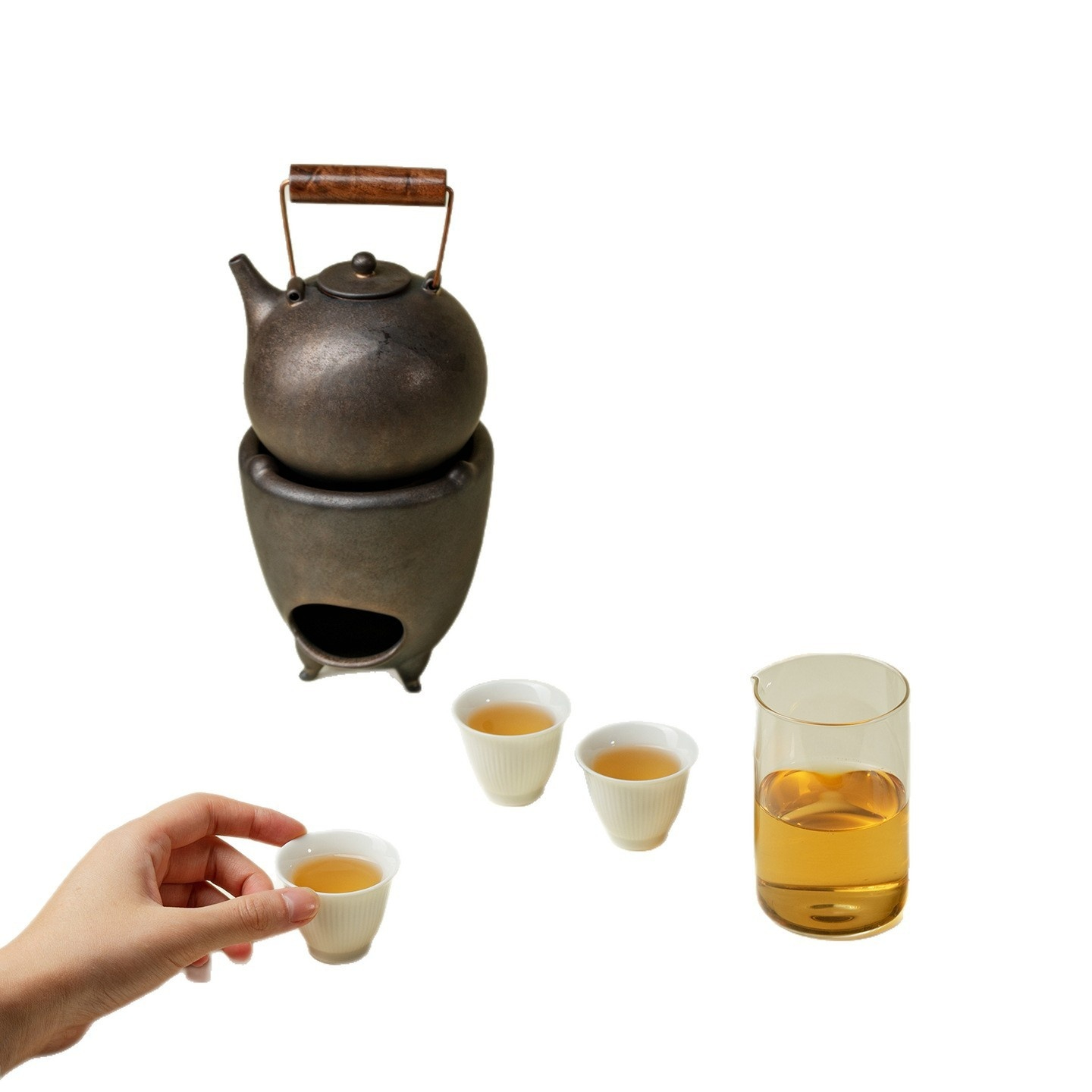 提梁南瓜八宝茶壺 酒壺 茶道置物 煎茶道具 圍爐煮茶－ 入松歸野提梁壺溫茶爐套組- 南山居