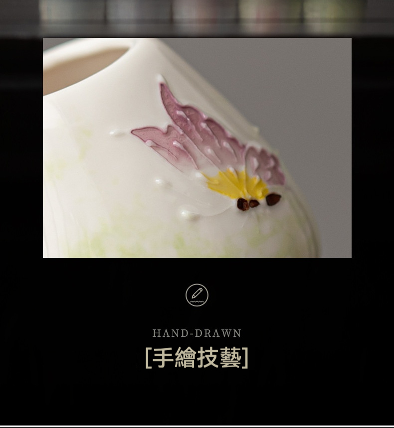 點茶 - 手繪日式抹茶八件組，南山居手繪花卉瓷器蓋碗，質感溫潤，立體彩繪工藝細膩雅緻，盡顯茶道之美。