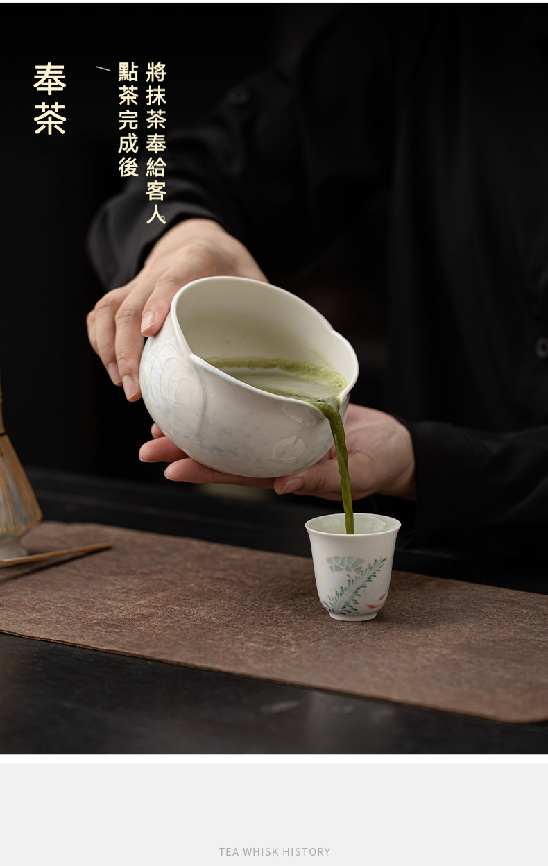 點茶 - 泡泡花苞日式抹茶八件組，南山居精緻陶瓷抹茶注碗，手繪花紋茶杯，盛裝翠綠抹茶，展現優雅奉茶儀式與茶道美學。