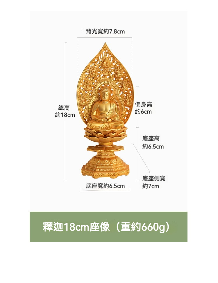 日本大師手作落款 - 釋迦牟尼佛擺件，南山居精緻金色釋迦牟尼佛像擺件，佛陀跏躺坐姿，搭配蓮花座與鏤空背光，為禪意茶席空間增添莊嚴與寧靜。