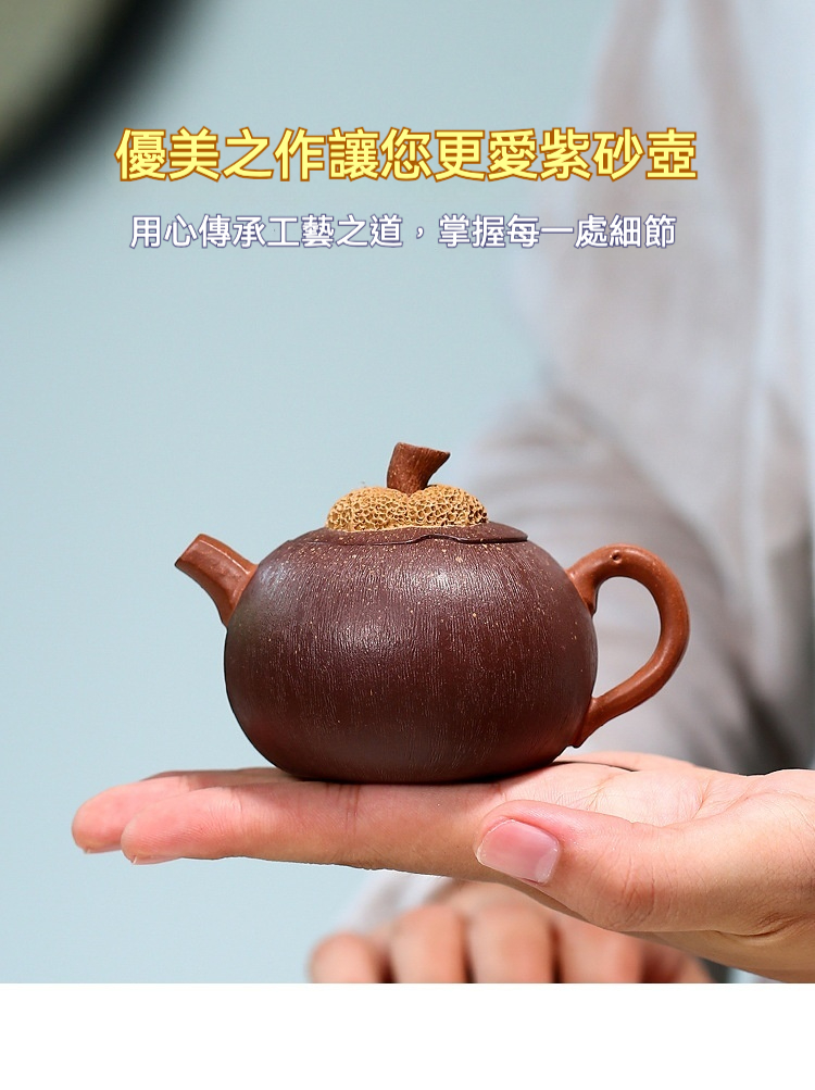 宜興紫砂壺原礦紫泥山竹仿生壺(100ml)，南山居精緻手工紫砂壺，壺身呈現獨特樹皮紋理，壺鈕設計別緻，適合茶藝收藏與品茗。
