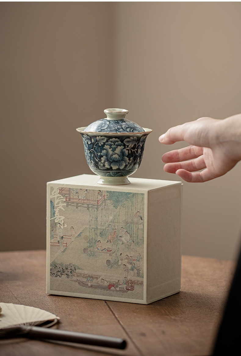仿古汝窯繁花花邊蓋碗 商品詳情圖 19
