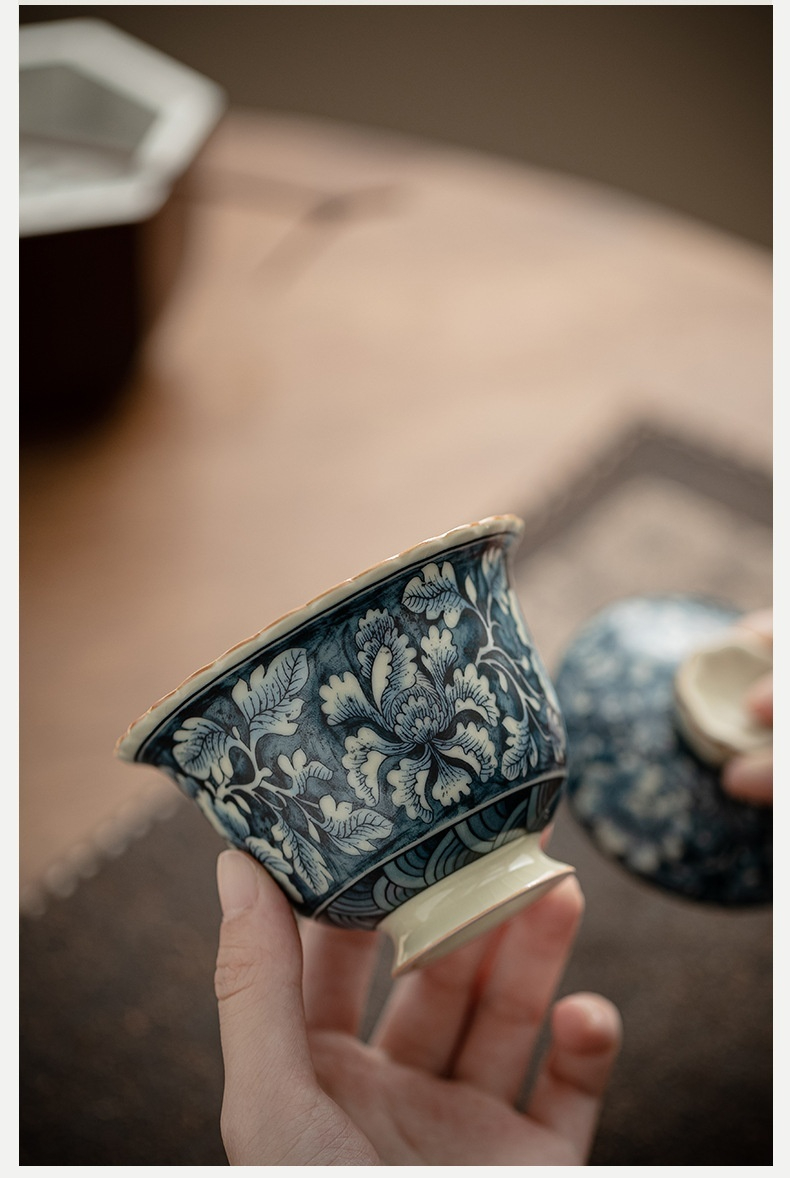 仿古汝窯繁花花邊蓋碗 商品詳情圖 4