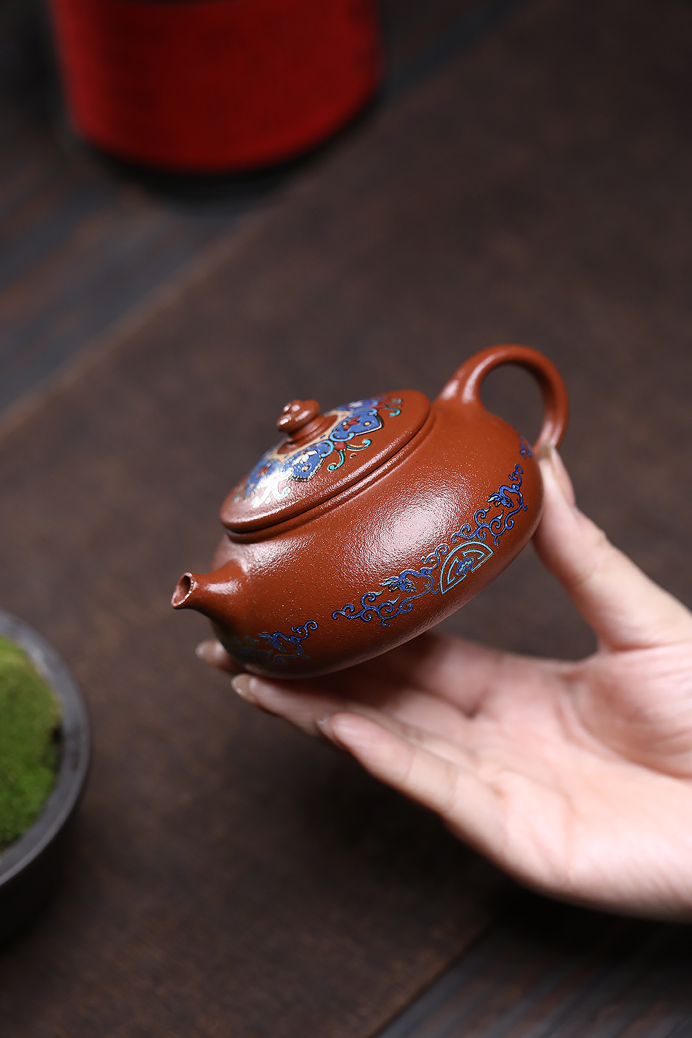 宜興紫砂壺原礦紅降坡泥珐瑯彩寒江壺(180ml) 商品詳情圖 4