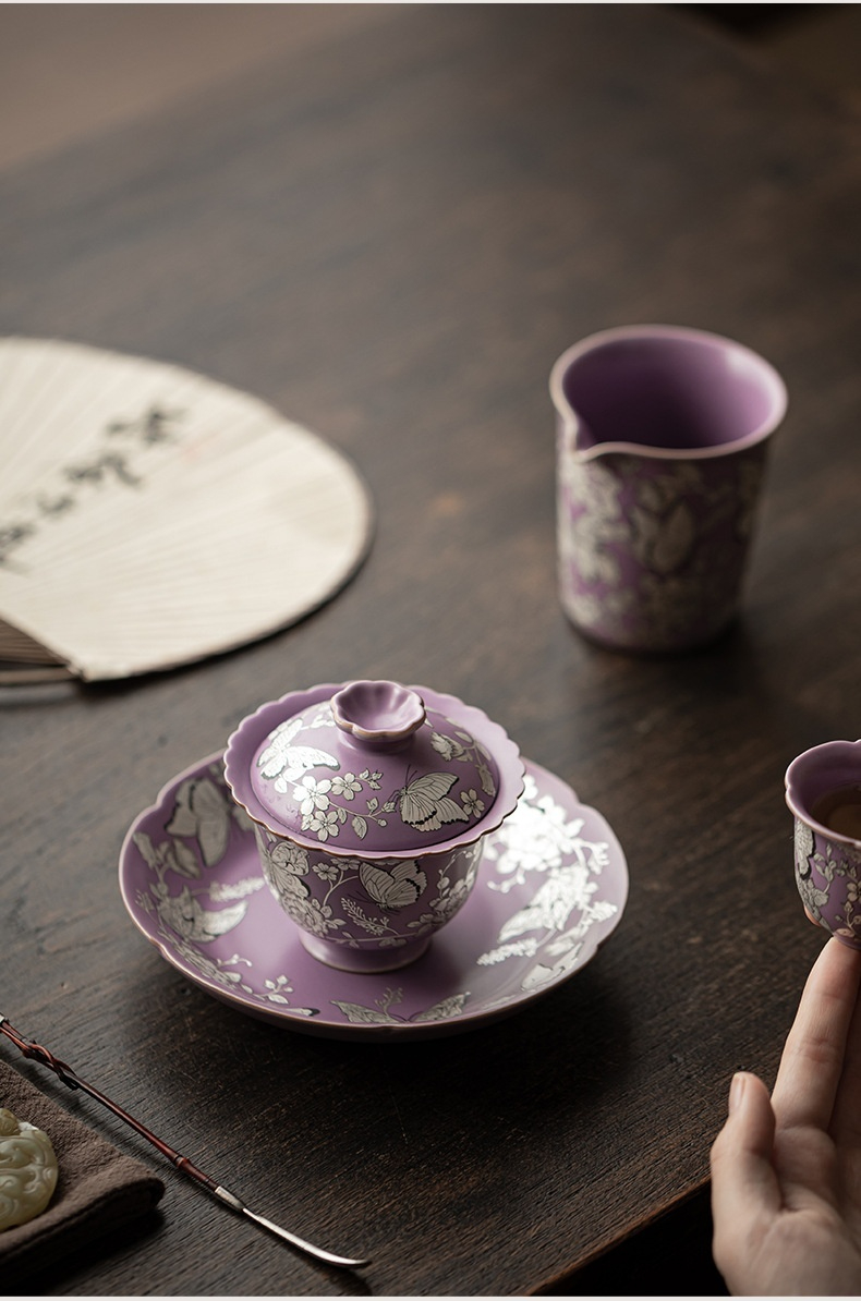 紫汝鎏銀蝶戀花花邊蓋碗 商品詳情圖 11