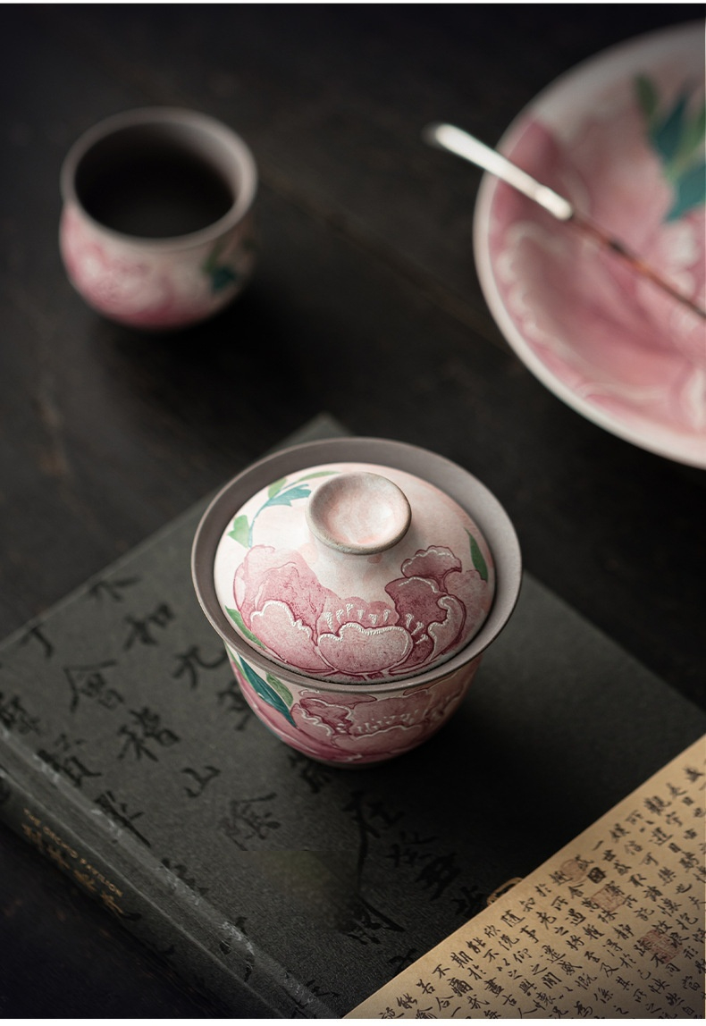 老岩泥淡妝牡丹蓋碗 商品詳情圖 10