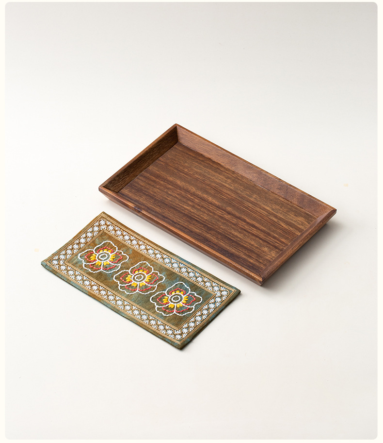 刺繡紮染寶相花茶席胡桃木茶盤套組 商品詳情圖 6