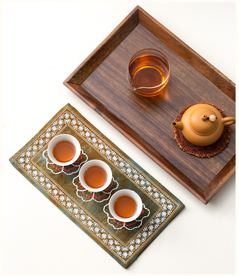 刺繡紮染寶相花茶席胡桃木茶盤套組 商品詳情圖 8