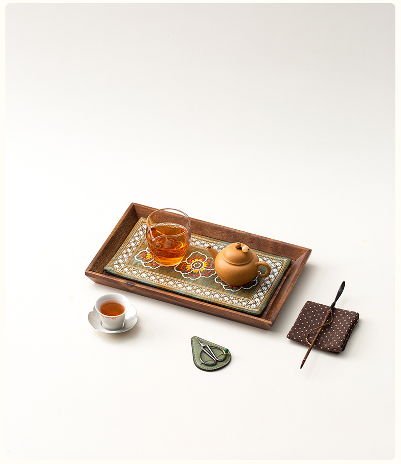 刺繡紮染寶相花茶席胡桃木茶盤套組 商品詳情圖 9
