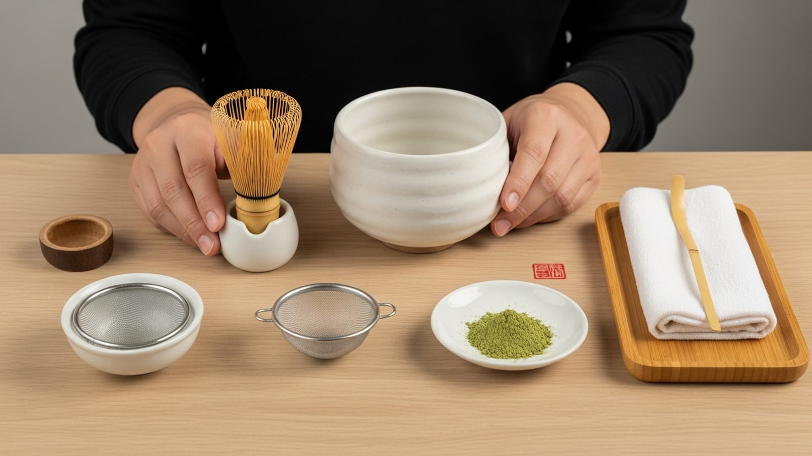 南山居茶筅 (Chasen):打出綿密泡沫的靈魂工具,呈現茶筅竹穗密度、穗數差異與刷茶工具配置。