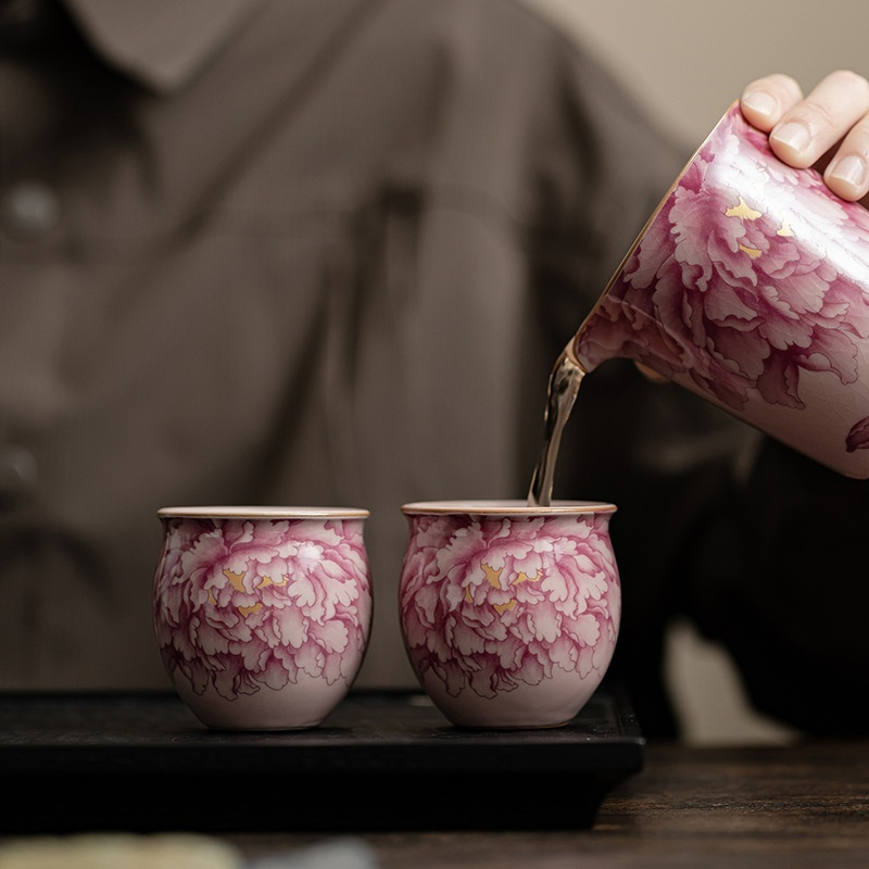仿古粉汝牡丹陶瓷茶杯- 南山居