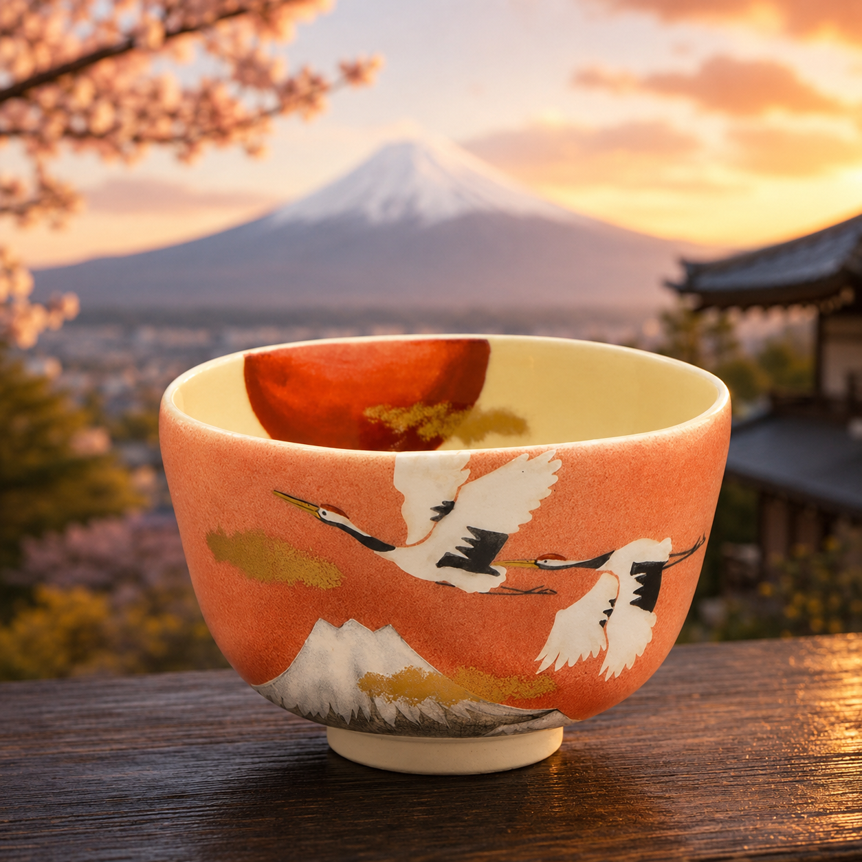 金彩日出鶴抹茶碗/ 日本- 南山居