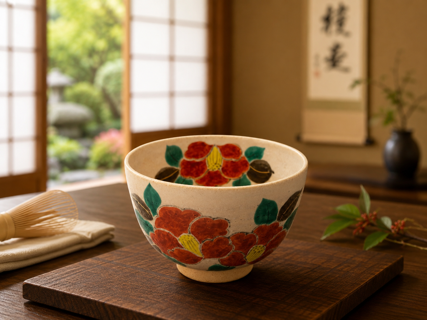 椿花抹茶碗/ 日本清水燒／北哉窯- 南山居